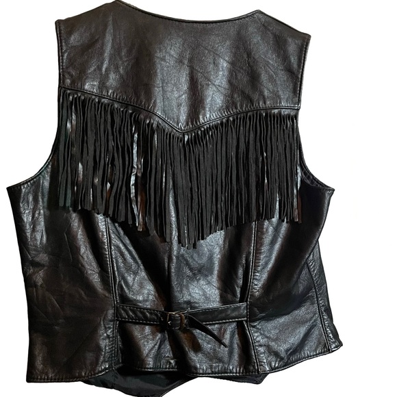 Drospo Inc. Leather Vest with Fringe~ Black - Picture 2 of 6